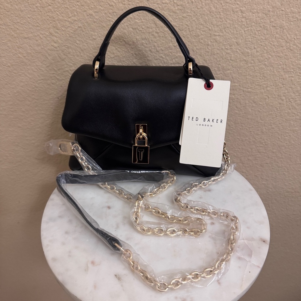 NWT Ted Baker Sheep Leather Poppy Mini Satchel Bag Purse Crossbody Black Lock